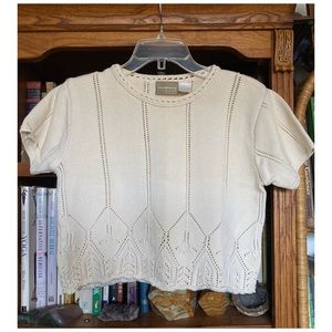 Vintage knit cropped Tshirt : short sleeve sweater : medium large